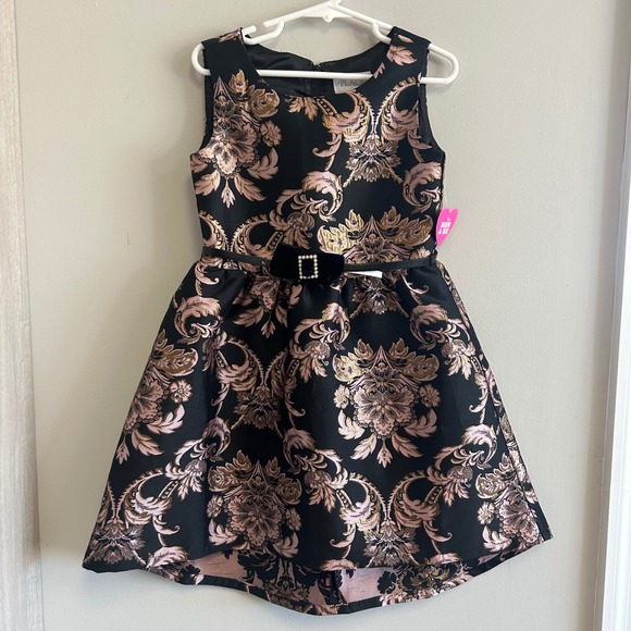 The Children's Place Other - Childrens Place Black Gold Floral Brocade Dress Party Holiday Occasion Size 5